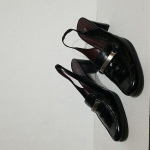 ETIENNE AIGNER Women’s Black Leather Croc Loafer Sling-backs 3" Heel Size 8.5